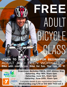 Know an adult who doesn't know how to ride a bike or needs a refresher? Here's a great free class for him or her!